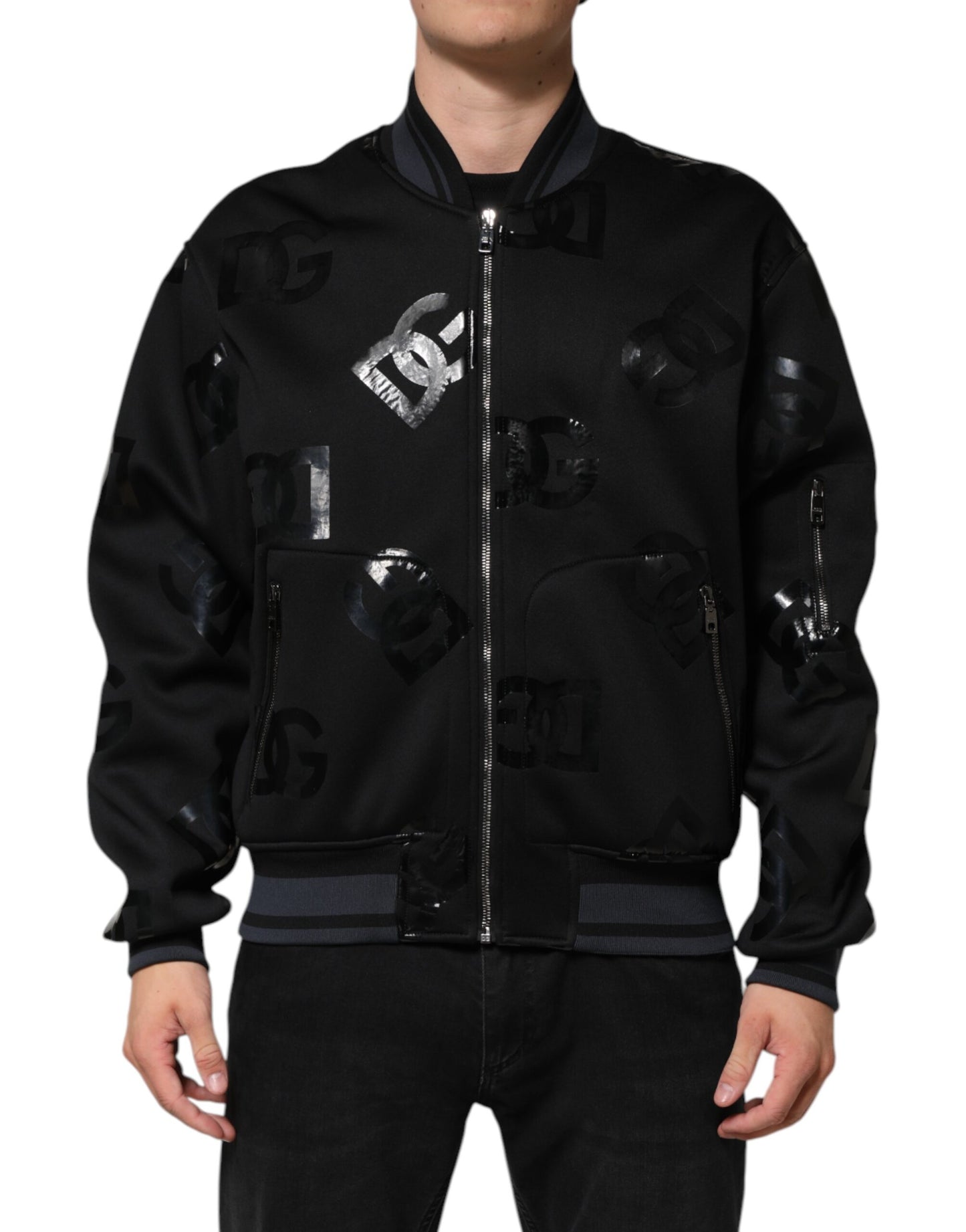 Black Wool Logo DG Mania Men Bomber Jacket