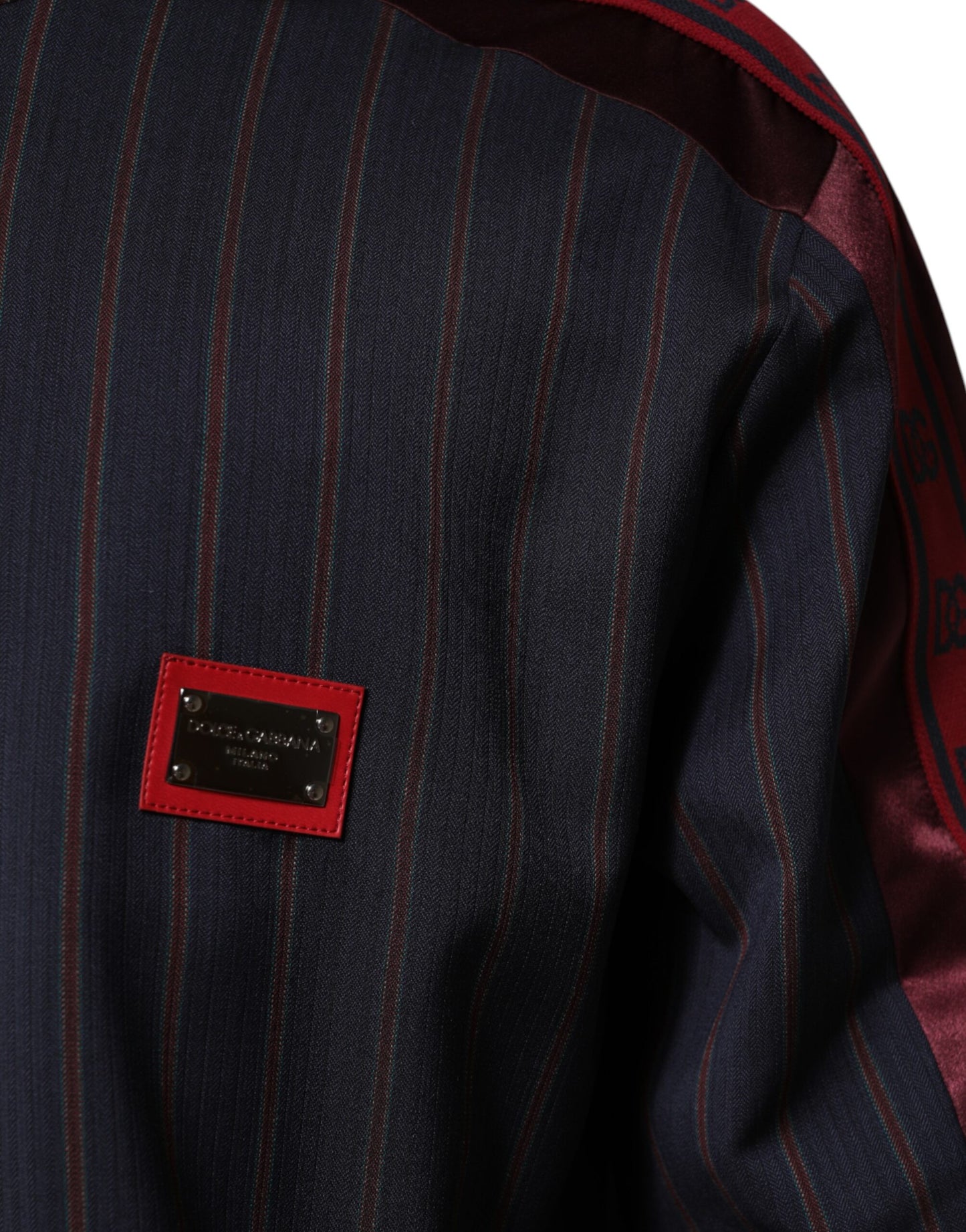 Blue Red Striped Logo Plaque Full Zip Jacket