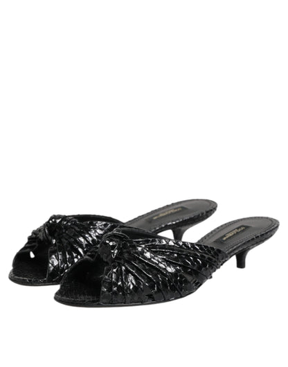 Black Leather Heels Slides Sandals Shoes