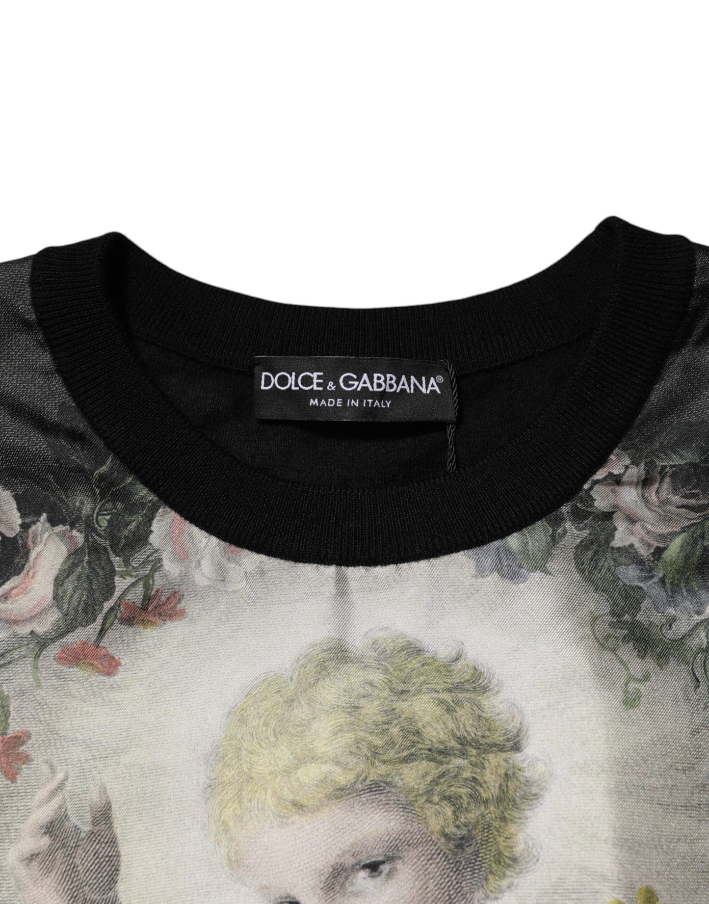 Black Cashmere Cherub Print Baroque Sweater