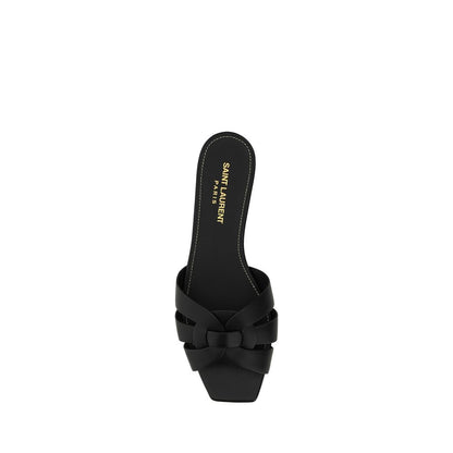 Black Calf Leather Bos Taurus Flat Sandals