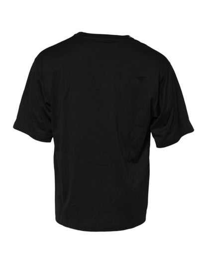 Black Cotton Crew Neck Short Sleeves T-shirt