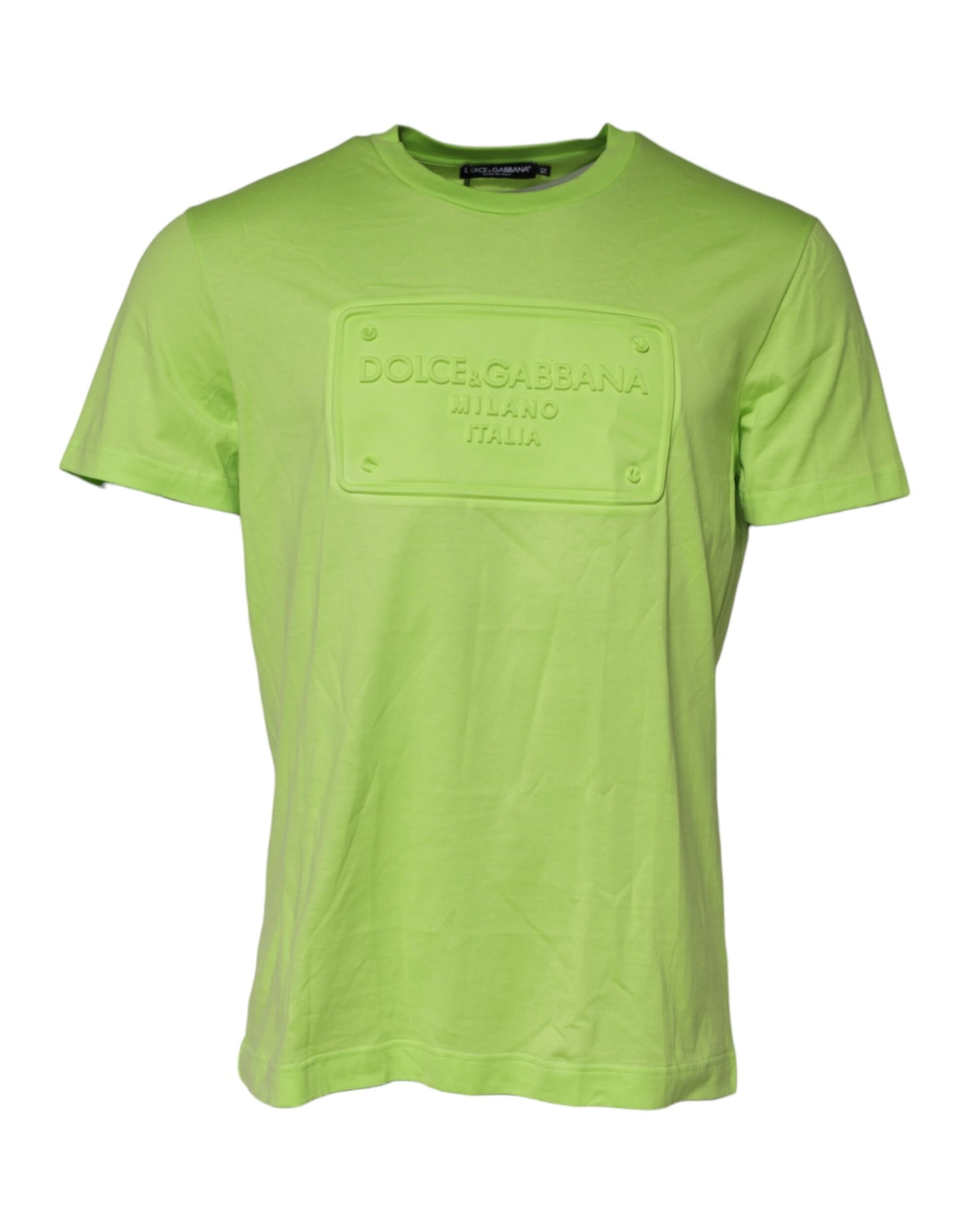 Green Embossed Logo Cotton Crew Neck T-shirt