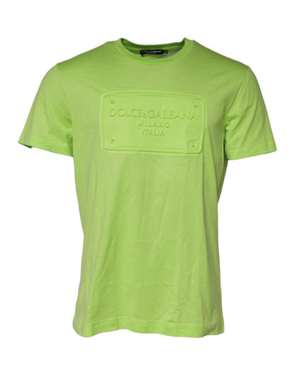 Green Embossed Logo Cotton Crew Neck T-shirt