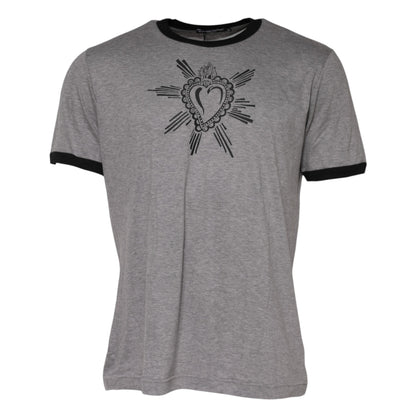 Gray Sacred Heart Cotton Crew Neck T-shirt