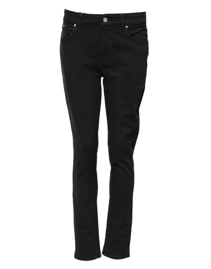 Black Cotton Skinny Mid Waist Denim Jeans
