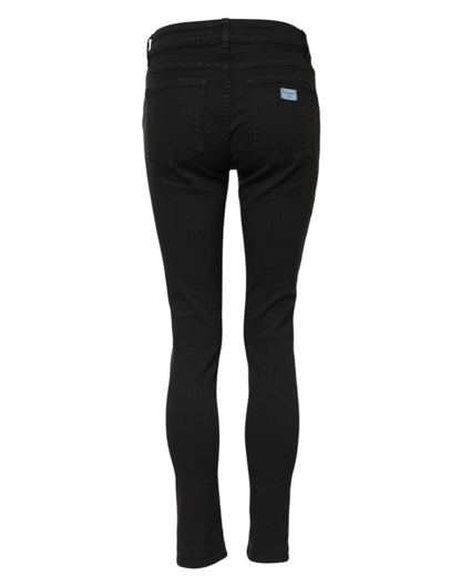 Black Cotton Skinny Mid Waist Denim Jeans