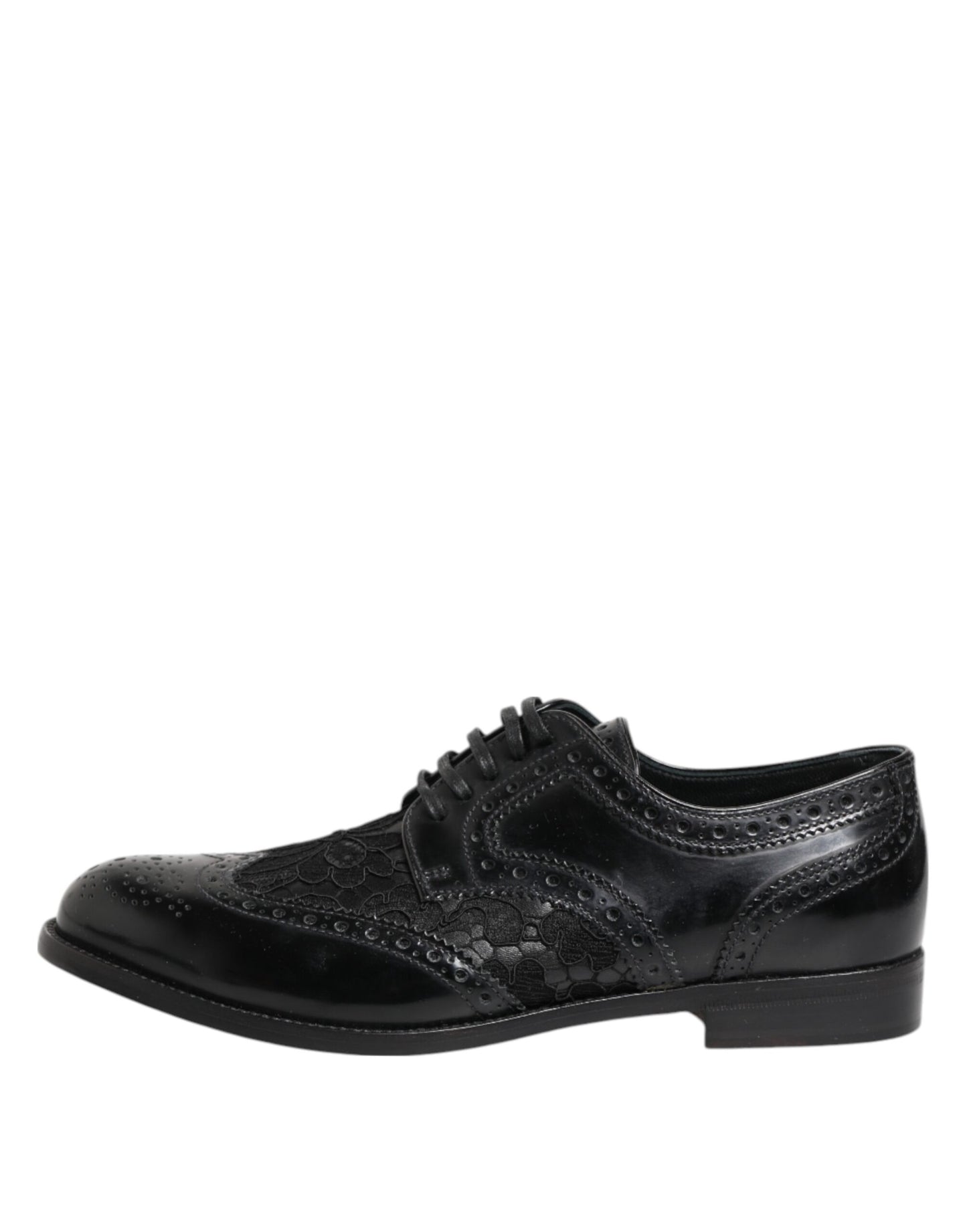 Black Leather Floral Lace Dress Formal Shoes