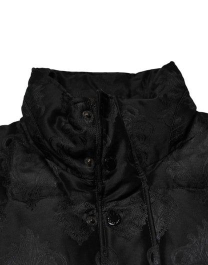 Black Jacquard Quilted Puffer Bomber Jacket