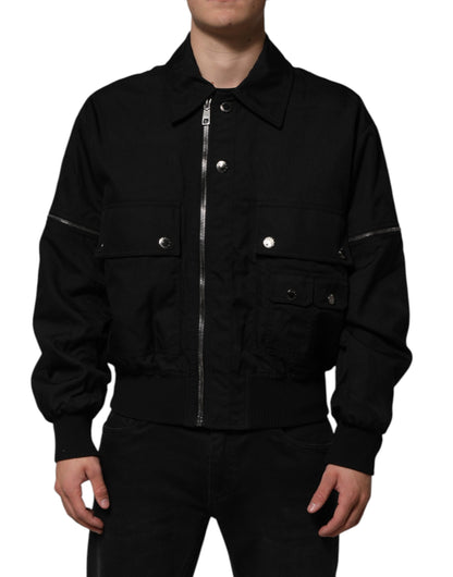 Black Patch Pocket Full Zip Bomber Jacket