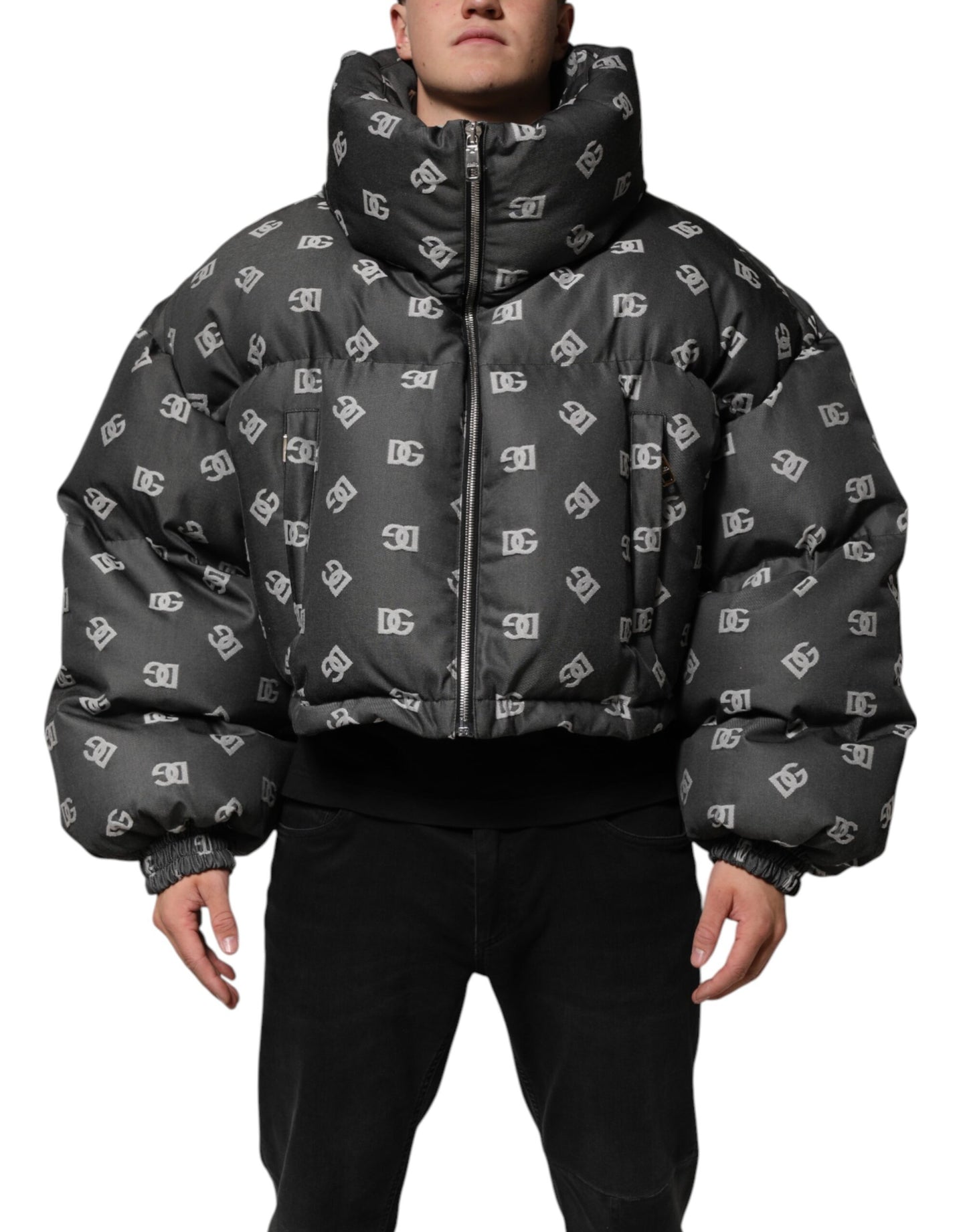 Black DG Monogram Full Zip Puffer Men Jacket