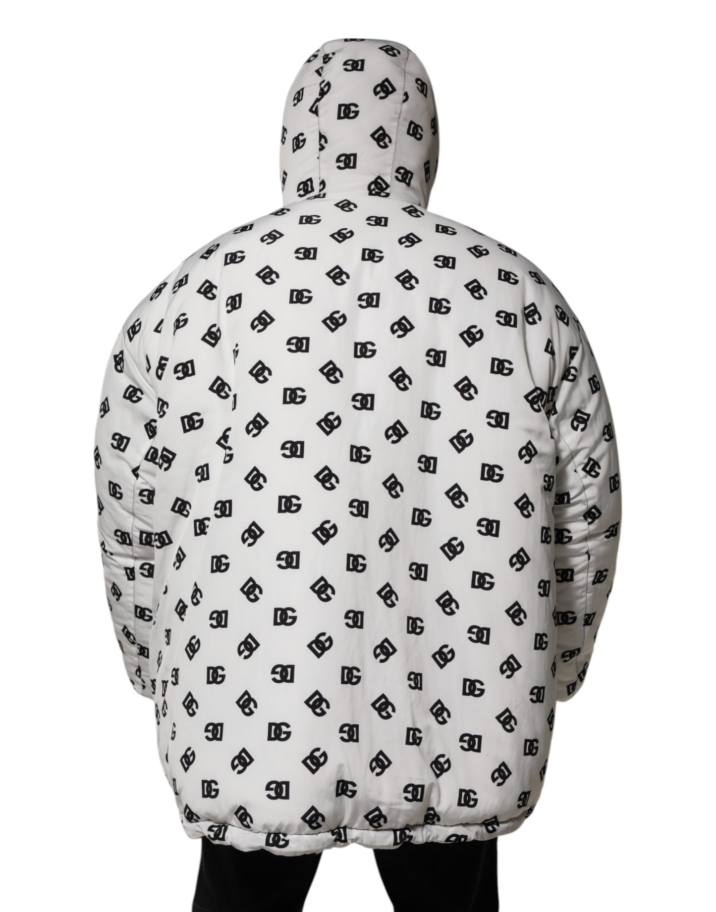 White DG Monogram Hooded Puffer Jacket