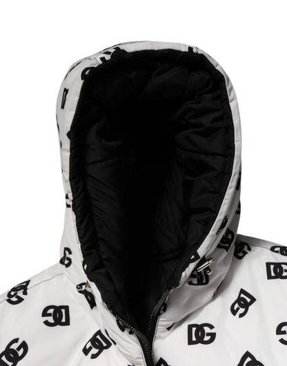 White DG Monogram Hooded Puffer Jacket