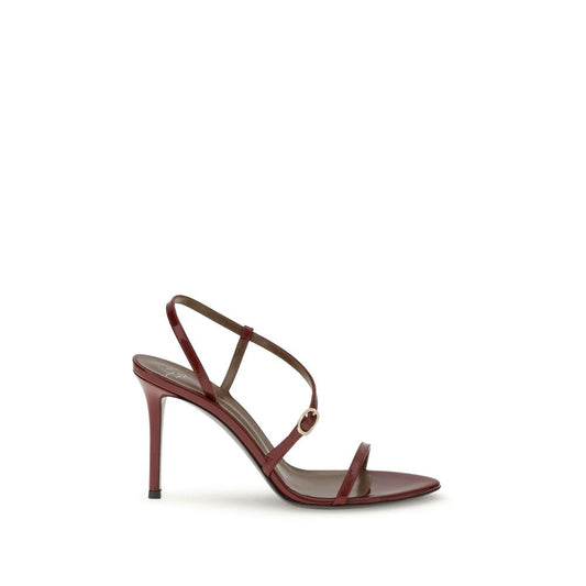 Red Leather Stiletto Heel Sandals
