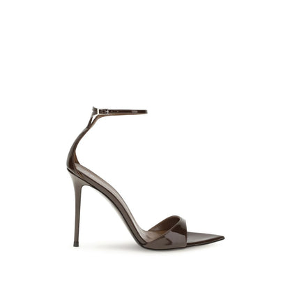 Black Leather Stiletto Heel Sandals