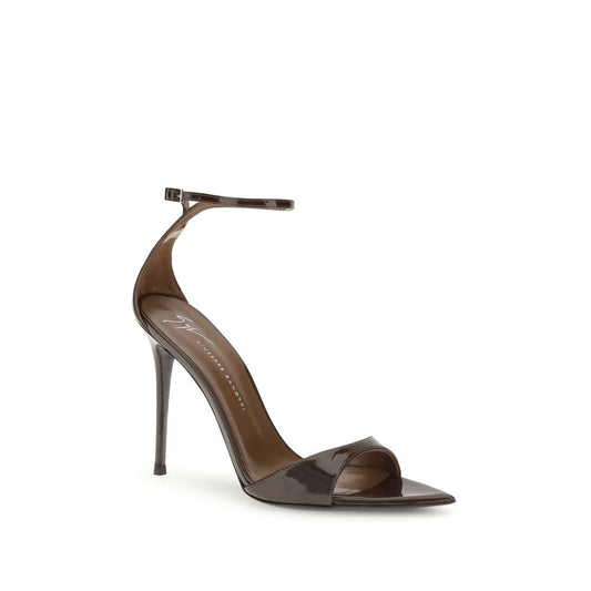 Black Leather Stiletto Heel Sandals