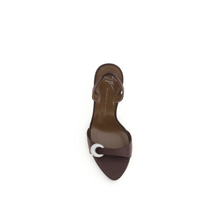 Brown Silk Stiletto Heel Sandals