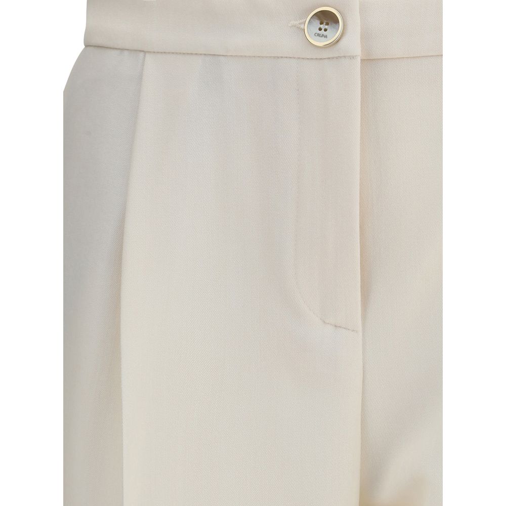 Cream Polyester Casual Pants
