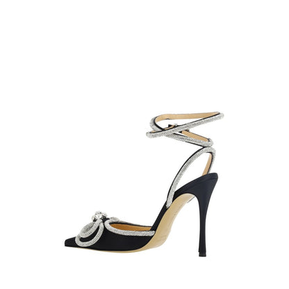 Black Silk Stiletto Heel Sandals