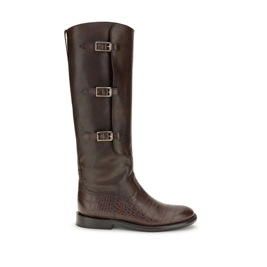 Brown Leather Lace-Up Boots