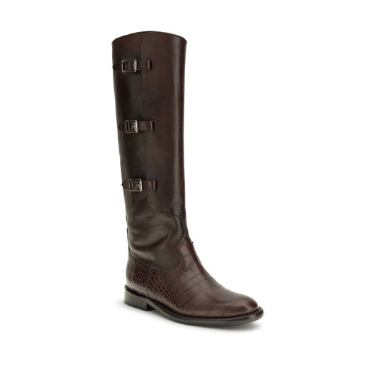 Brown Leather Lace-Up Boots