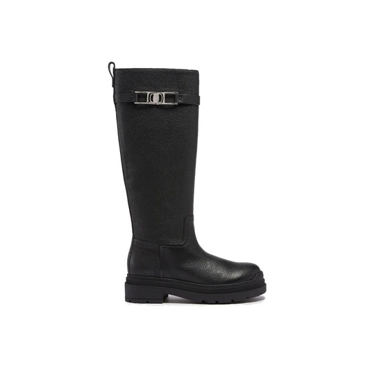 Black Calfskin Lace-Up Boots