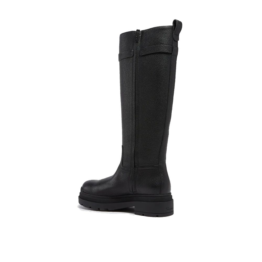 Black Calfskin Lace-Up Boots
