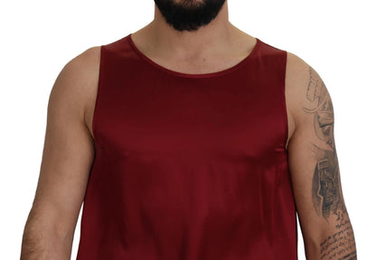 Red Round Neck Sleeveless Silk T-shirt