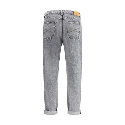 Gray Cotton Straight-Leg Jeans