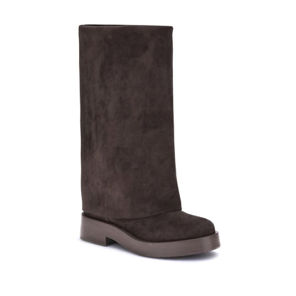 Brown Polyester Flat Boots