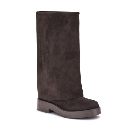 Brown Polyester Flat Boots