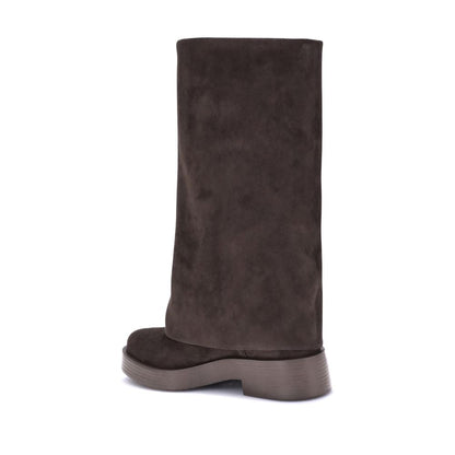 Brown Polyester Flat Boots