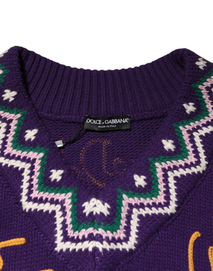 Purple Wool DG Logo Men Knit Pullover Sweater
