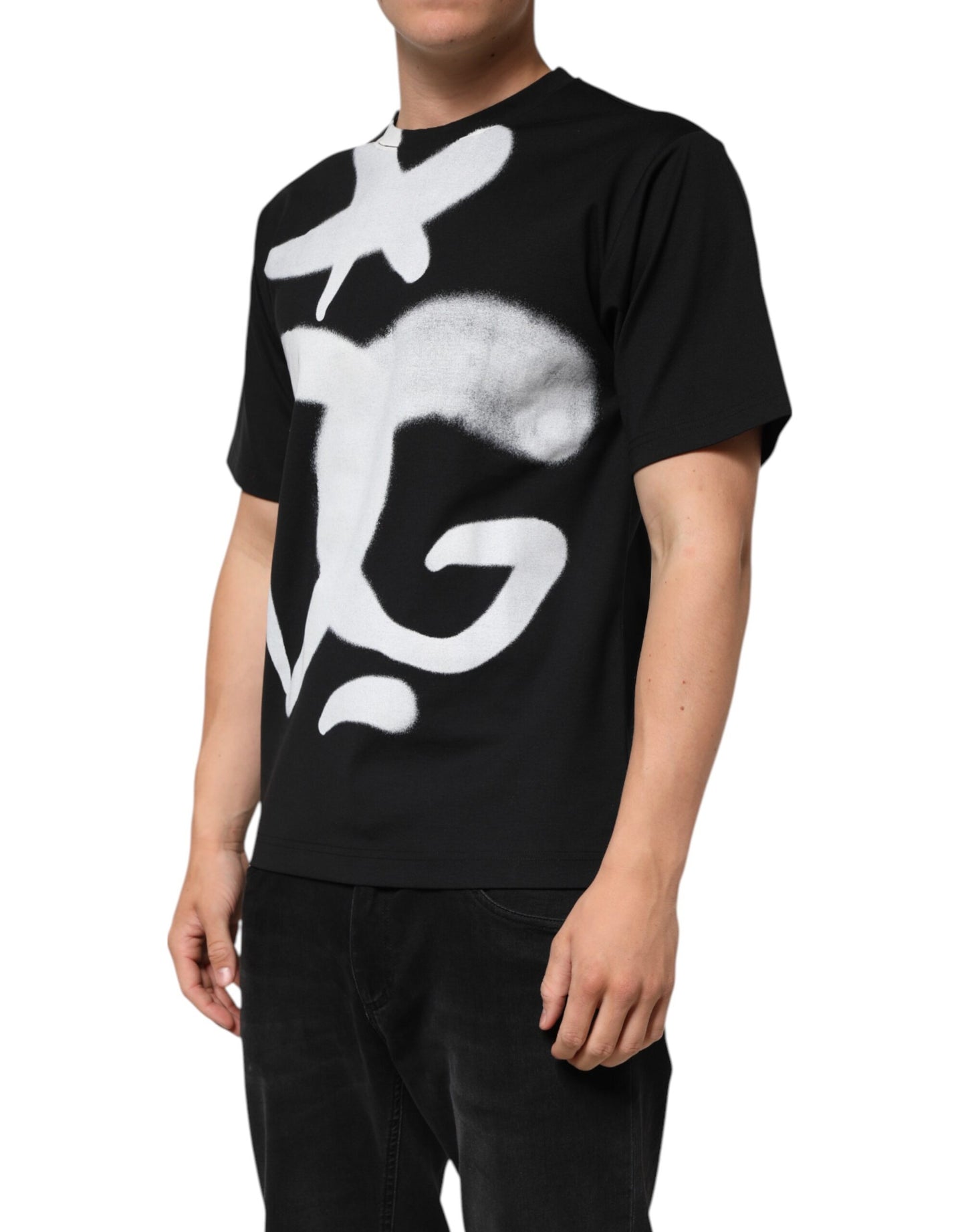 Black Cotton DG Logo Graffiti Short Sleeve T-shirt