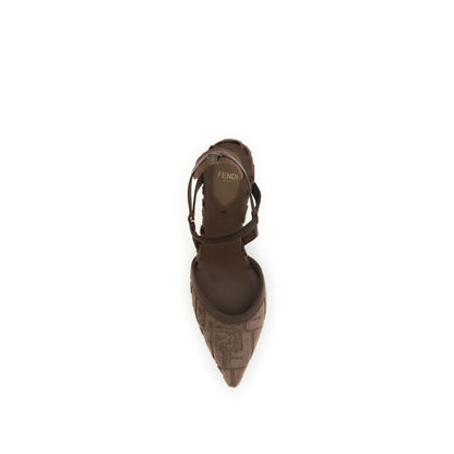 Brown Fabric Mid Heel Pumps