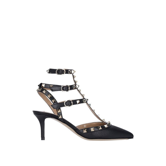 Black Leather Mid Heel Pumps