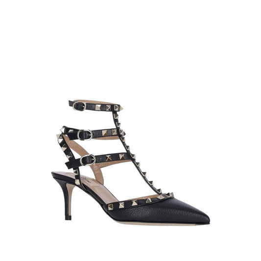 Black Leather Mid Heel Pumps