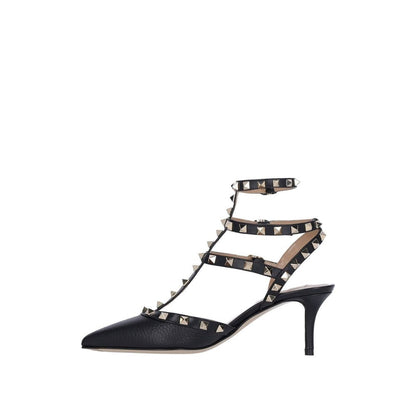 Black Leather Mid Heel Pumps