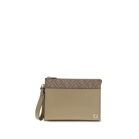 Beige Leather Clutch Bag