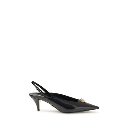 Black Leather Mid Heel Pumps