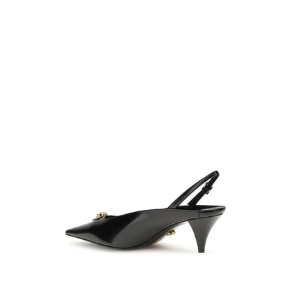 Black Leather Mid Heel Pumps