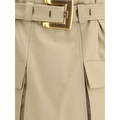 Beige Cotton Mini Skirt