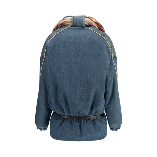 Blue Leather Denim Jacket