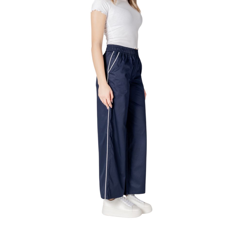 Blue Cotton Casual Pants
