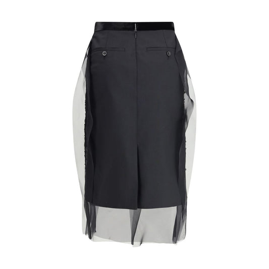 Black Polyester Midi Skirt