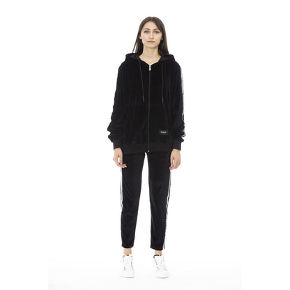 Black Cotton Women Sweater with Adjustable Hood