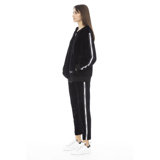 Black Cotton Women Sweater with Adjustable Hood