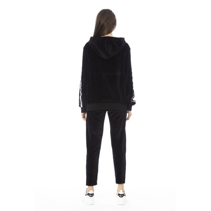 Black Cotton Women Sweater with Adjustable Hood