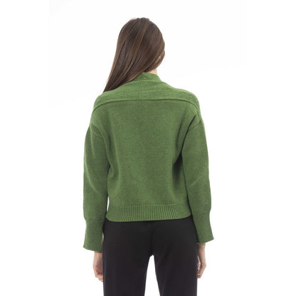 Green Merino Wool Women Cardigan