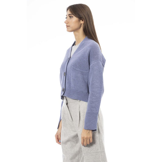 Light Blue Merino Wool Women Cardigan